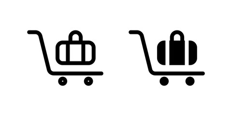 Luggage Cart Icon Set. A black icon of a luggage cart, symbolizing baggage handling in travel or hotels.