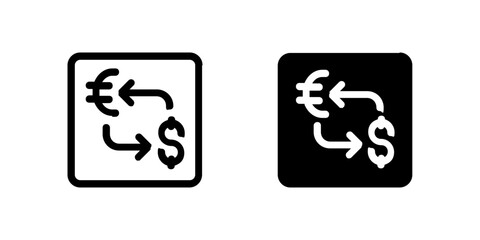 Money Exchange Icon Set. A black icon of a currency exchange symbol, indicating financial services.