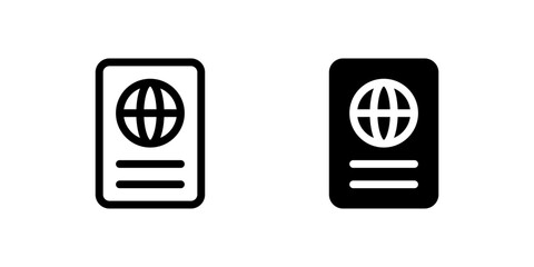 Passport Icon Set. A black icon of a passport, representing travel documentation or identity.