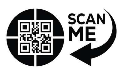 Minimalist black and white QR code centered with thin outline and crosshair targeting. 