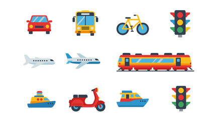 Transportation vehicle set car bus airplane train boat scooter