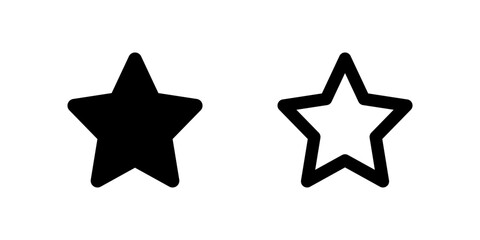 Rating Star Icon Set. A black glyph and outline icon of a star, indicating ratings or reviews.