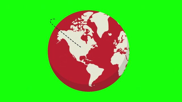 World Globe Travel Animation with Plane Flight Path &ndash; Green Screen