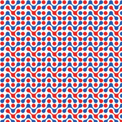 Abstract geometric seamless pattern of red and blue connected dots, metabol. Vector illustration.