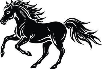 Stylized Black Horse Silhouette with Flowing Mane in Motion