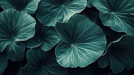 Close-up view of textured leaves in a dark teal shade.