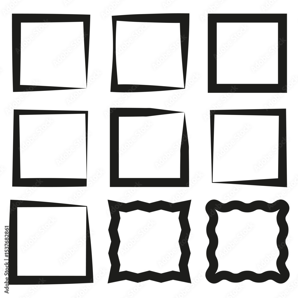 Poster square frame collection. outline border icon. vector minimal shape. black white layout.
