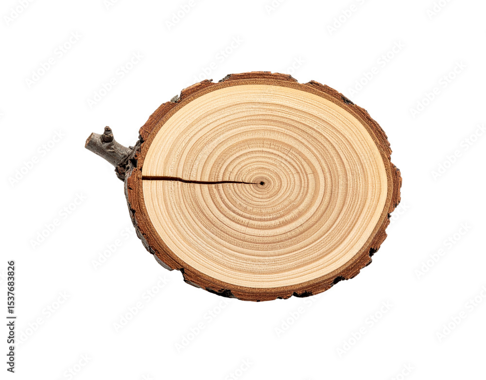 Poster tree cross section with visible growth rings and a small branch
