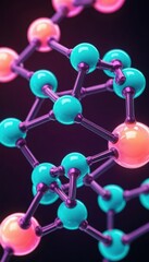 Abstract blue background with a 3D model of a molecule for chemistry and medical research