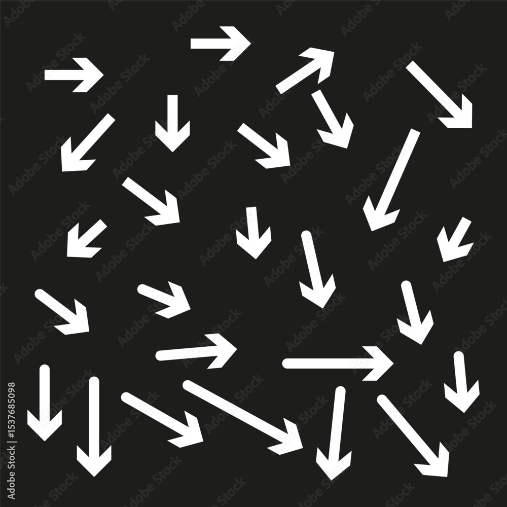 Poster arrow icons set. white direction shapes. vector pointer collection. navigation symbol pack.