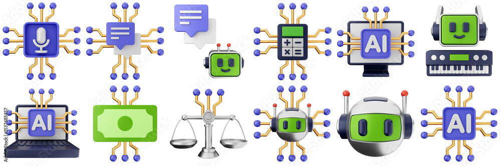 Poster 3d artificial intelligence smart technology future science icon set bundle illustration