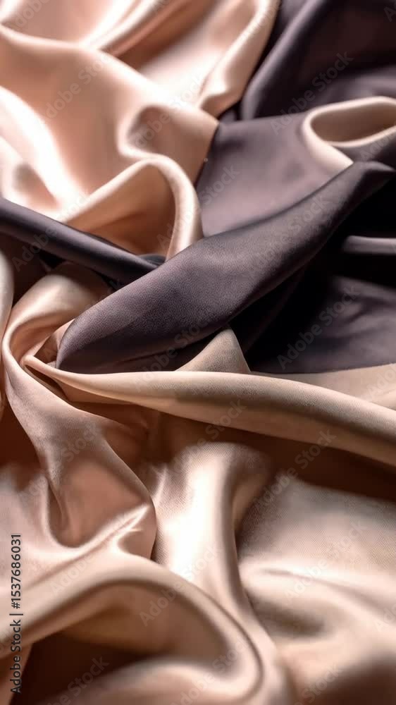 Poster elegant folds of peach and gray silk fabric creating a smooth, luxurious, and flowing abstract patte