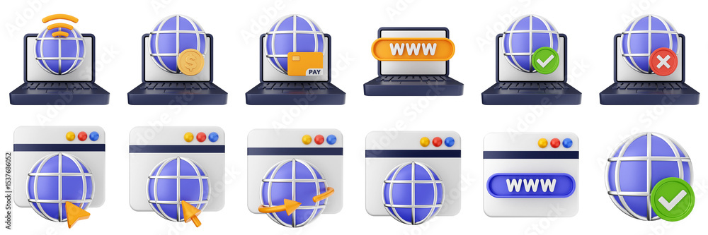 Aufkleber 3d website webpage data digital communication icon set bundle illustration