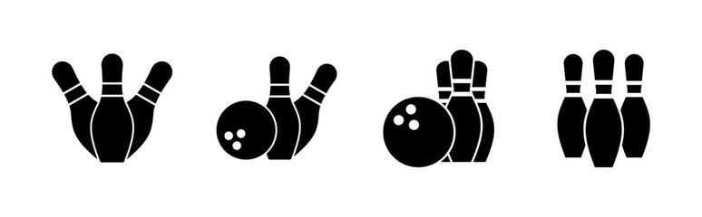 Bowling icon set. bowling ball and pin icon. bowling pins