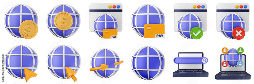 Poster 3d website webpage data digital communication icon set bundle illustration