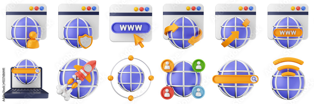 Poster 3d website webpage data digital communication icon set bundle illustration