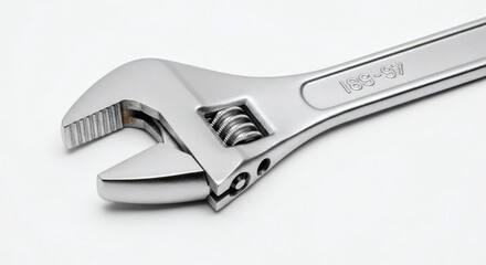 Obraz premium Close up of an adjustable wrench against a plain white background