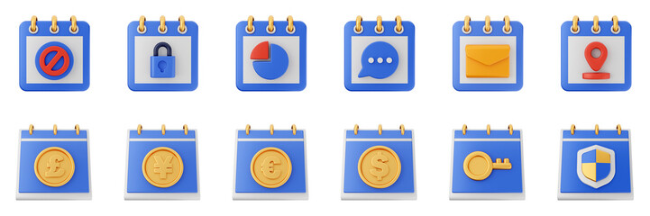 3d calendar schedule event reminder date month icon set bundle illustration