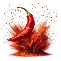 Red chili pepper with spice explosion for food ingredient concept isolated on transparent background, png 