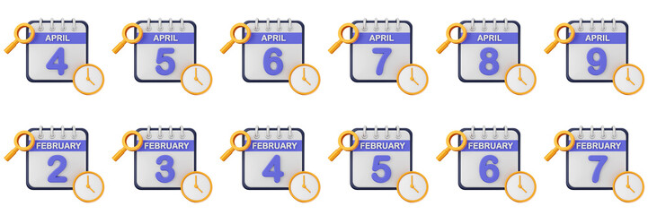 3d calendar schedule event reminder date month icon set bundle illustration