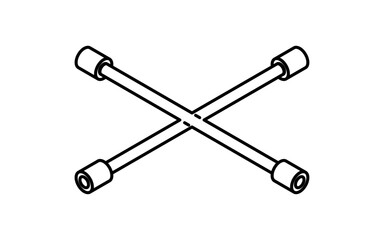 Simple and cute isometric line icon of cross wrench for tire change and car maintenance illustration, black and white