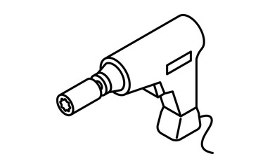 Simple and cute isometric line icon of impact wrench for car maintenance and mechanic tool illustration, black and white