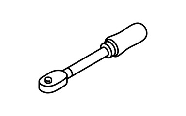 Simple and cute isometric line icon of torque wrench for car maintenance, repair tools and mechanical equipment illustration, black and white