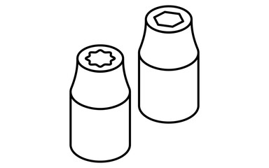 Simple and cute isometric line icon of hex and 12-point socket for mechanic tool and car maintenance illustration, black and white