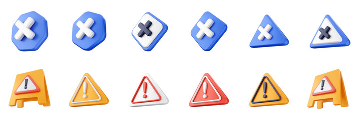 Obraz premium 3d warning danger alert caution risk important sign icon set bundle illustration
