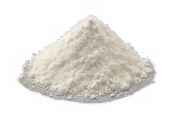 White powder piling into pyramid shape, clean isolated surface, culinary ingredient emphasizing pure cooking preparation