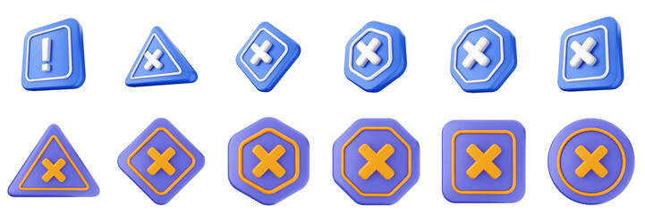 Obraz premium 3d warning danger alert caution risk important sign icon set bundle illustration