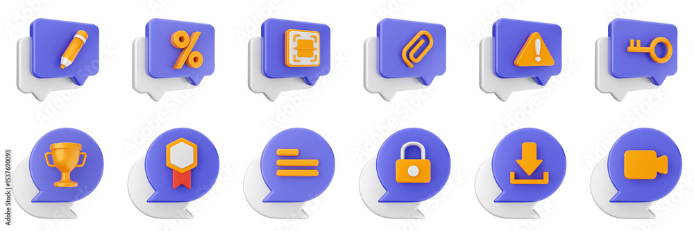 Poster 3d chat speech talk speech conversation message discussion bubble icon set bundle illustration