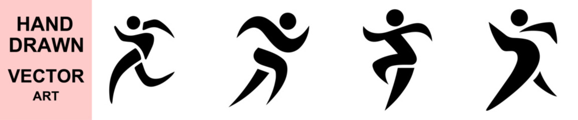 Hand drawn running athlete silhouette vector illustration of abstract sports figure in motion, fitness runner icon for health, activity, marathon, and competition themes