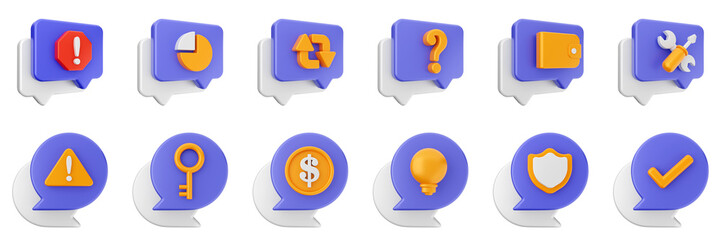 3d chat speech talk speech conversation message discussion bubble icon set bundle illustration
