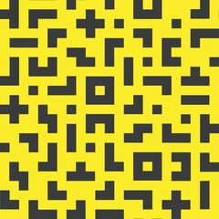 Black block line memphis seamless pattern in yellow background