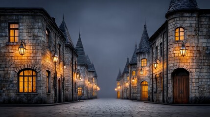 Medieval town street at night