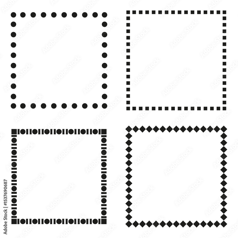 Poster dotted square frames. minimal border design. black outline layout. vector decorative form.