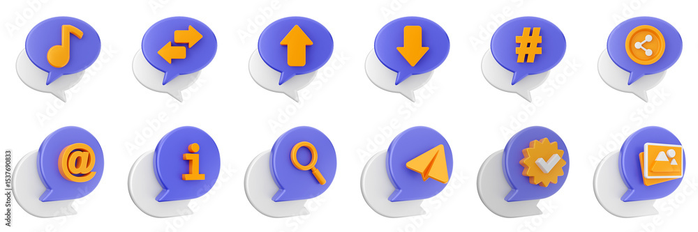 Poster 3d chat speech talk speech conversation message discussion bubble icon set bundle illustration