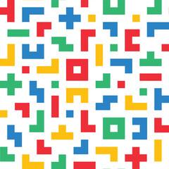 Colorful memphis block line seamless pattern in transparent background