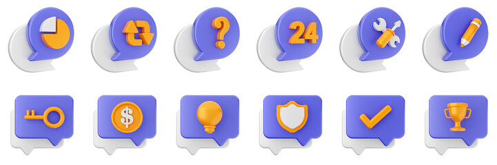 3d chat speech talk speech conversation message discussion bubble icon set bundle illustration