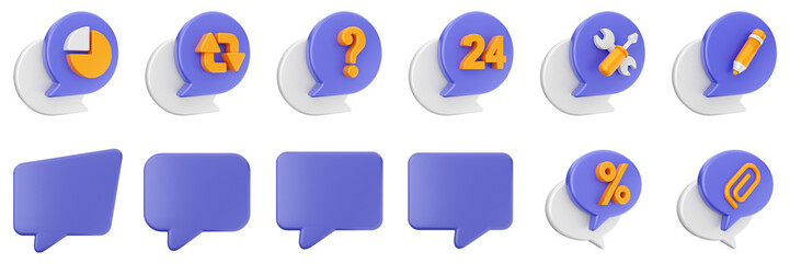3d chat speech talk speech conversation message discussion bubble icon set bundle illustration