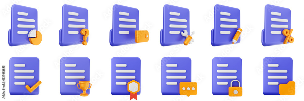 Poster 3d file data document archive icon set bundle illustration