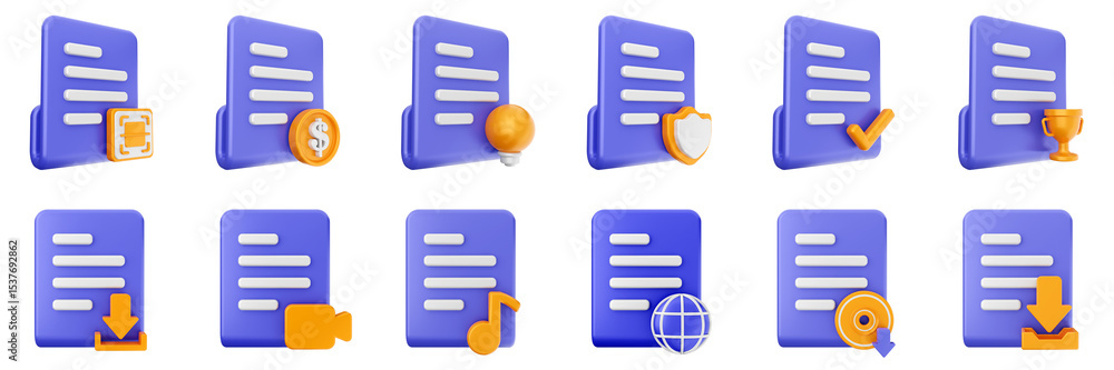 Poster 3d file data document archive icon set bundle illustration