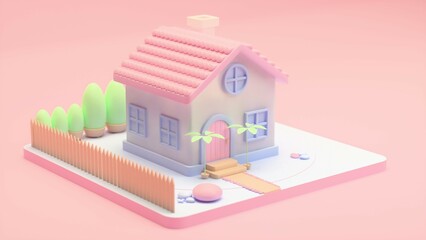 3D stylized house model on pink background