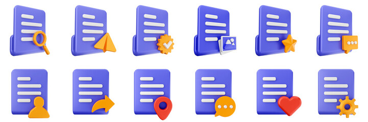 3d file data document archive icon set bundle illustration