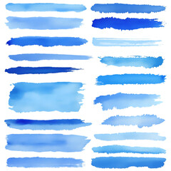 Watercolor blue brush strokes paint background vector illustration for design and art projects on transparent background