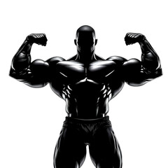 Bodybuilding fitness muscular man workout gym strength training exercise weightlifting silhouette powerful pose on transparent background