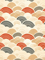 Classic Seigaiha Wave Pattern &ndash; Warm Beige and Vermilion Seamless Design