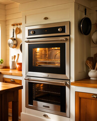 Spacious white kitchen design featuring retro stove and warm sunlight glow aesthetic kitchen interior design wallpaper background