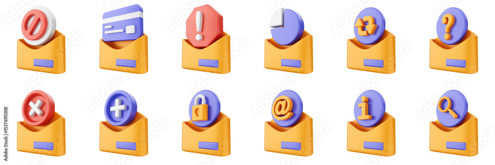 Poster 3d mail email message document file envelope media chat delivery icon set bundle illustration